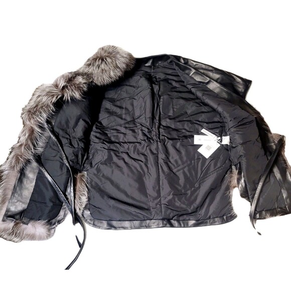 ChicSense Women OS Real Fox Fur Genuine Sheepskin Leather Loose Leisure Coat NWT - Picture 9 of 16